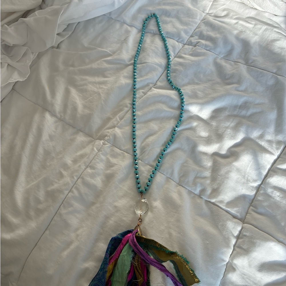 Turquoise Beaded Necklace with Multicolor Tassel